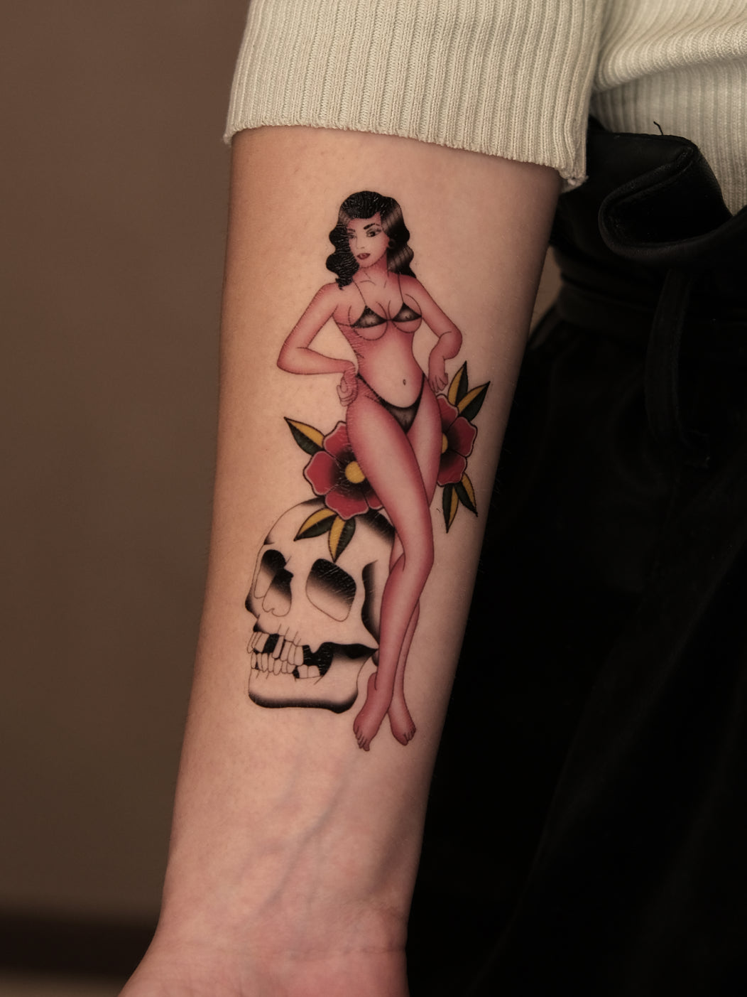 pin up girl skull tattoo